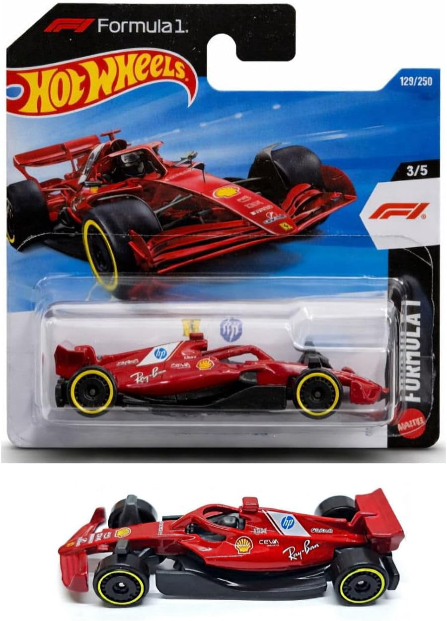 Hot Wheels Formula 1 Die-Cast Cars, Bundle of F1 2024 & 2025 Teams 5 Packs and Scuderia Ferrari HP Short Card, Ages 3+