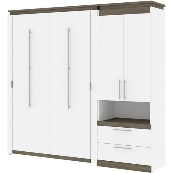 Atlin Designs 89" Full Murphy Bed with Storage Cabinet in White