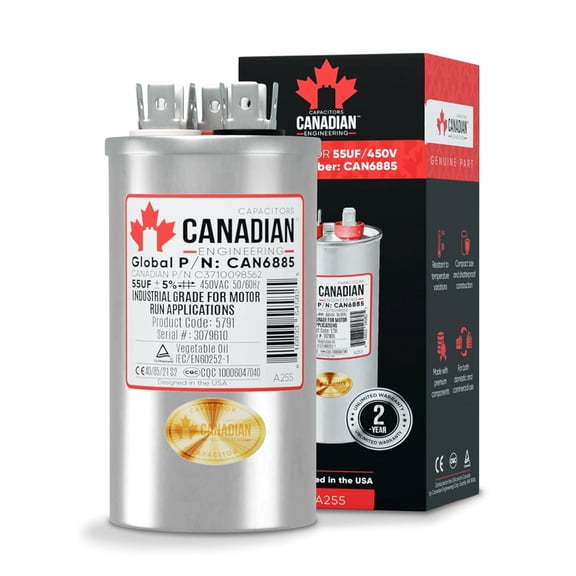 AC Capacitor 55   5 μF, 370/440 VAC, CBB65 Motor Run Round Capacitor for Air Conditioner, Industrial Electric Motors, Compressors, Air Conditioners