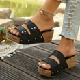 thumbnail image 5 of Slippers for Women Beach Fashion Summer Wedge Open Toe Slip-On Slides Sandals Comfortable Casual Daily Shoes Black 8.5, 5 of 5