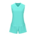 thumbnail image 4 of LYXSSBYX Pajamas for Women Set Women Fashionable Casual Solid Color Sleeveless V-neck Casual Loose Top Shorts Set, 4 of 6
