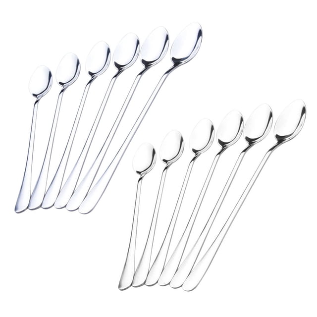 12Pcs Long Handle Stainless Steel Tea Coffee Spoons Ice Cream Cutlery