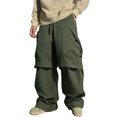 thumbnail image 2 of LWavelet Men's Cargo Wide Leg Pants - Drawstring Waist Multiple Pockets Utility Fabric Casual Daily Pants Army Green 2XL, 2 of 4