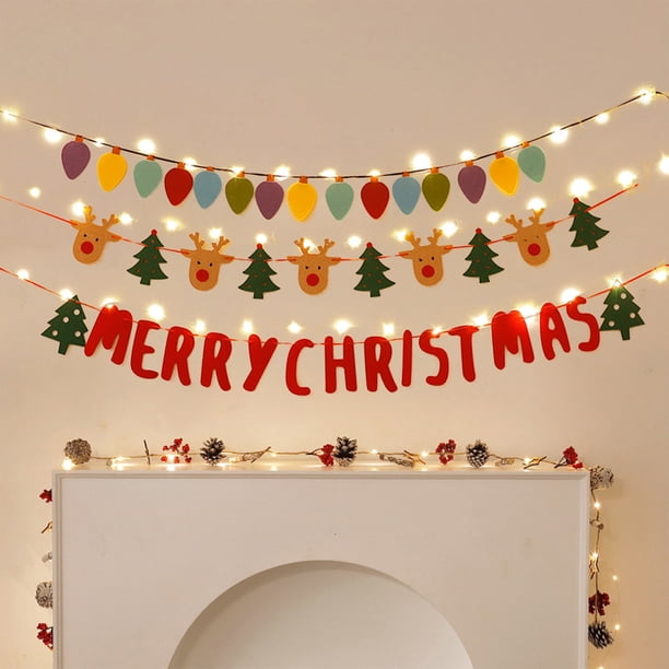 pstuiky Decoraciones navideñas: banderas, flores, adornos colgantes, diseño de escena, luces, ventana, ambiente, banderas colgantes, árbol de Navidad, pequeños colgantes.