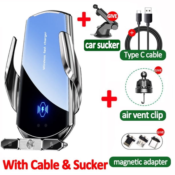 Cargador inalámbrico de 130W para coche, soporte de teléfono con ventilación de aire magnética automática para iPhone 14, 13, 12, Samsung S20"Silve rwith sucker" Fivean Soporte para teléfono de coche
