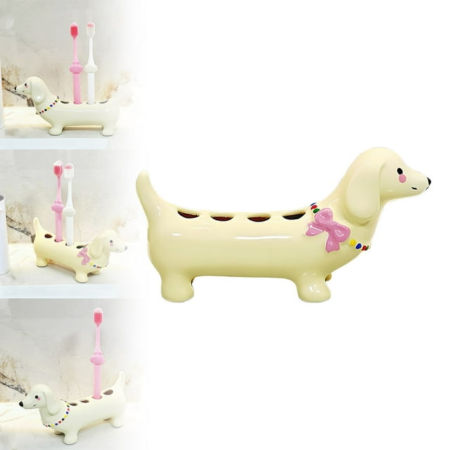 Stylish Ceramic Bathroom Organizer with Design Compartment Toothbrush Holder for Countertop Storage