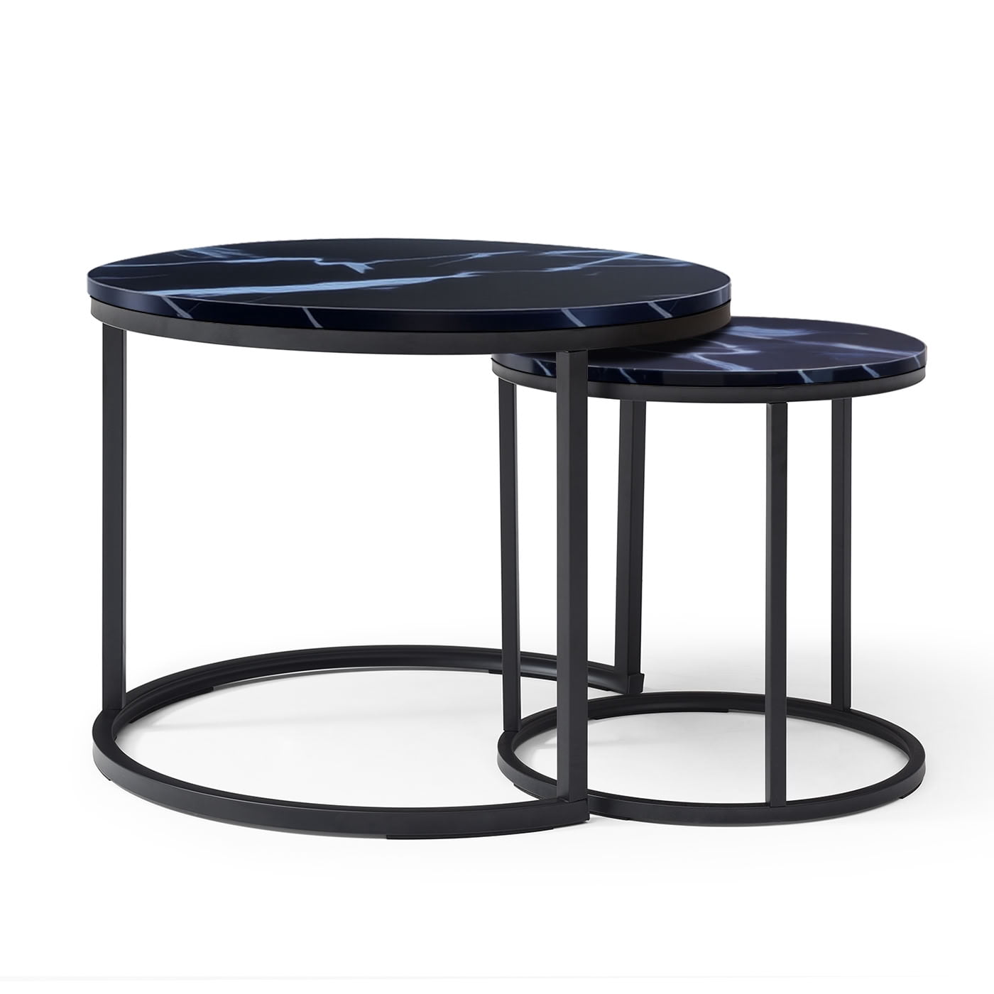 MAYEERTY Nesting Coffee Table Set of 2, Round Center Table with Metal Frame, Space Saving Accent Side Table for Living Room Bedroom Small Apartment