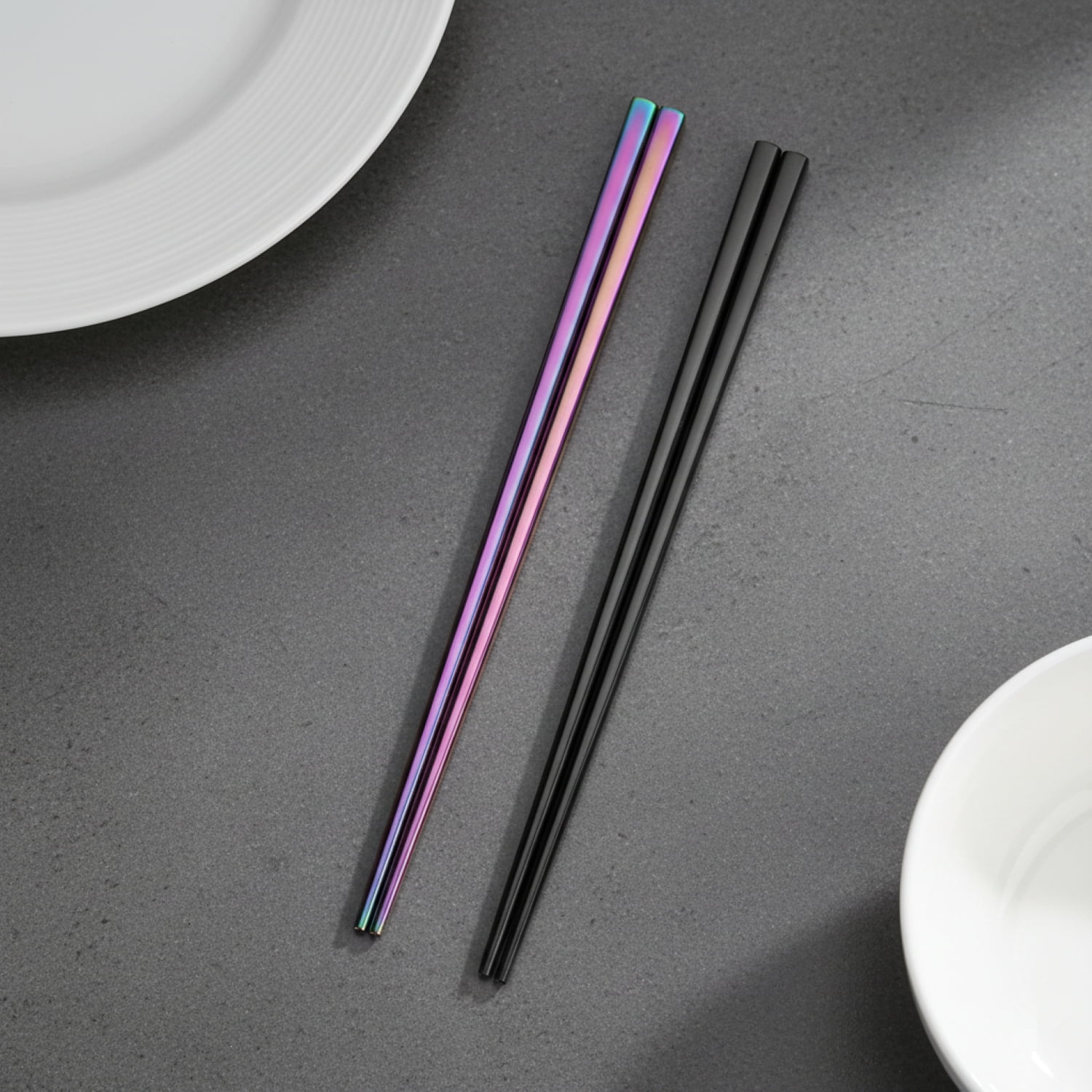 5 Pairs Long Colored Stainless Steel Chopsticks Set, Reusable