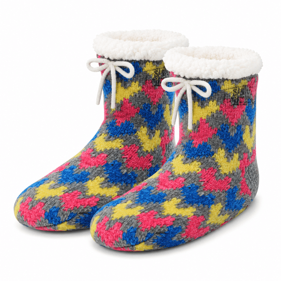 Girls Chenille Yarn Cabin Socks, Soft Sole Sherpa Lined with Silicone Grippers, GREY, M/L