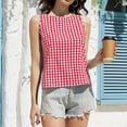 thumbnail image 4 of Delconic Women’s Sleeveless Round Neck Plaid Button Down Casual Vest Top with Gingham Pattern and Relaxed Fit for Everyday Wear Red M, 4 of 6