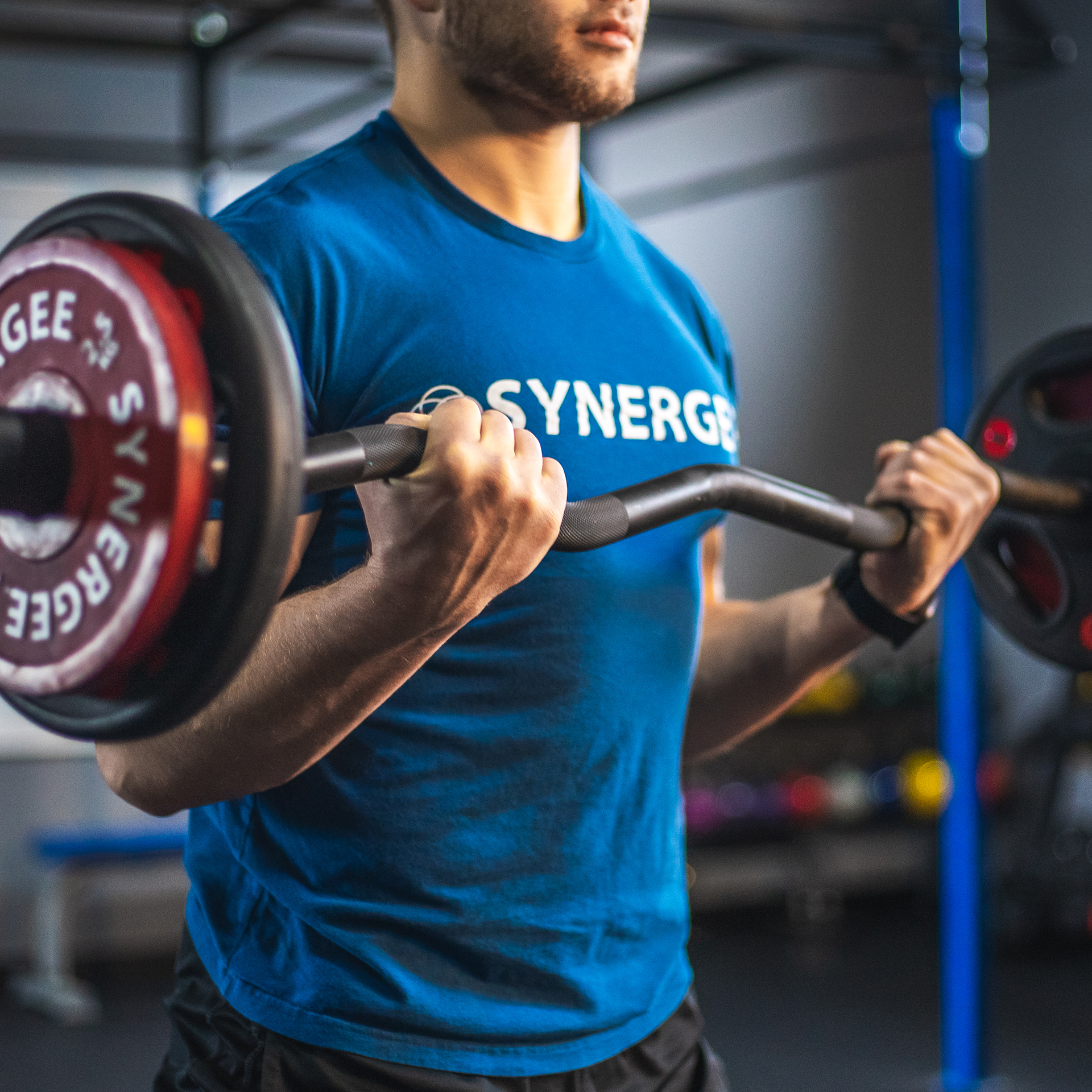 Synergee Commercial Chrome & Black Phosphate Olympic EZ Curl Bar with Powder Coated Brass Bushings