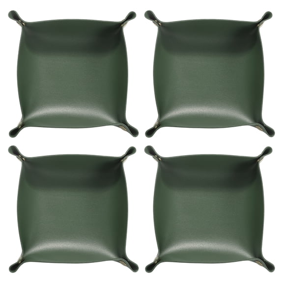 Uxcell 4pcs PU Leather Valet Tray Unisex Folding Small Catchall Tray, Green