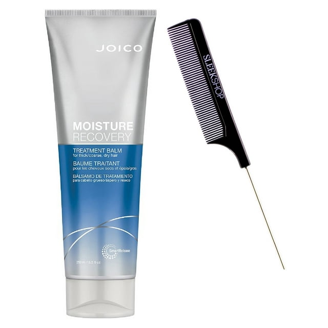 Joico Moisture Recovery Treatment Balm for Thick/Coarse, Dry Hair (Newest & Latest Packaging) Mask Masque w/ Sleek Steel Pin Rat Tail Comb (8.5 oz / 250 ml - TUBE SIZE)