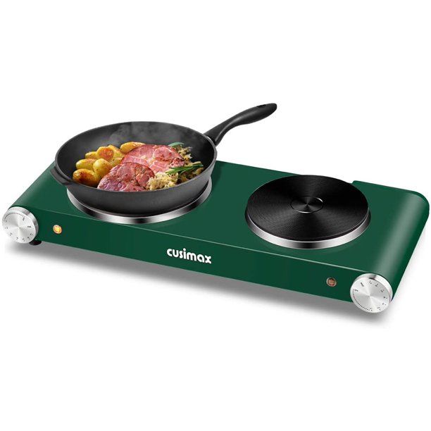 CUSIMAX 1800W Hot Plate, Cast Iron Double Burner, Electric Cooktop, Hot Plate Cooking Portable