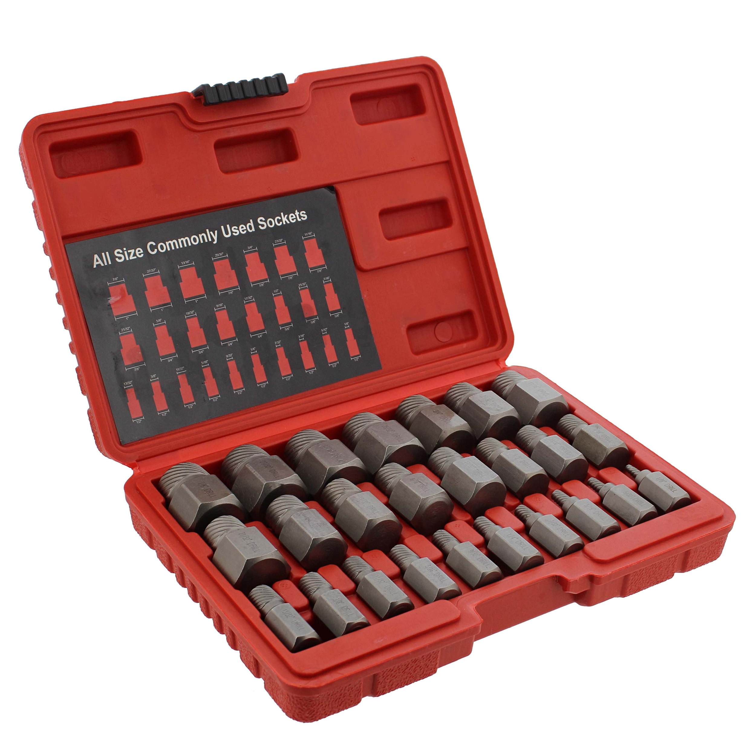 25Pc Screw Extractor Set Drill Guide Extract Stripped Broken Bolt Fastener Case 