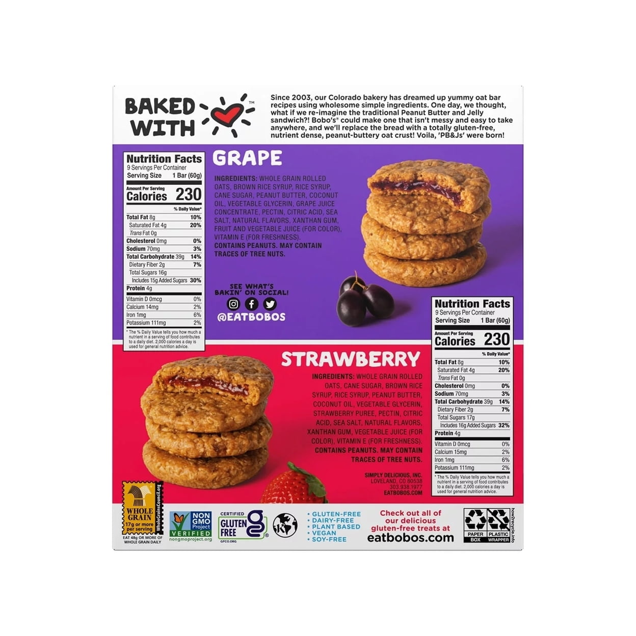 Bobo's PB&J Oat Snacks, Variety Pack, 2.1 Ounce (Pack of 18)