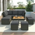 thumbnail image 2 of Hommoo 9 Piece Patio Furniture Set Outdoor Wicker Rattan Conversation Sectional Sofa Set with Foldable Table and Ottomans, Dark Gray, 2 of 9