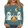 thumbnail image 2 of Fznquz Halloween Womens Long Sleeve Blouse Crewneck Blue Shirts Cute Ghost Print Casual Womens Fashion Tops, 2 of 5