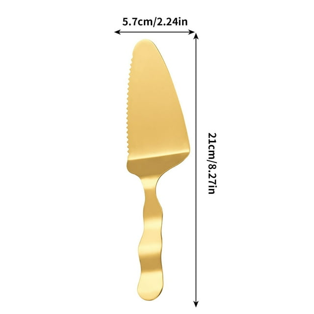 Cuchillo de Servidor de Corte de Pastel de Acero Inoxidable con Bordes Dentados, Espátula de Postre Dorado para la Boda de la Fiesta de la Pizza de la Pastelería