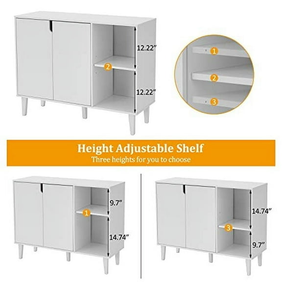 Panana Kitchen Buffet Cabinet Storage Sideboard with 2 Doors 2 Shelves, White, 41.8" L x 15" W x 32.5" H