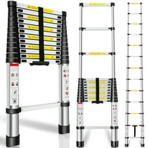 Telescoping Ladder 12.5 FT One Button Aluminum Extension Ladder Maximum Load 330 pounds/ 150 kg for Home/Building Maintenance