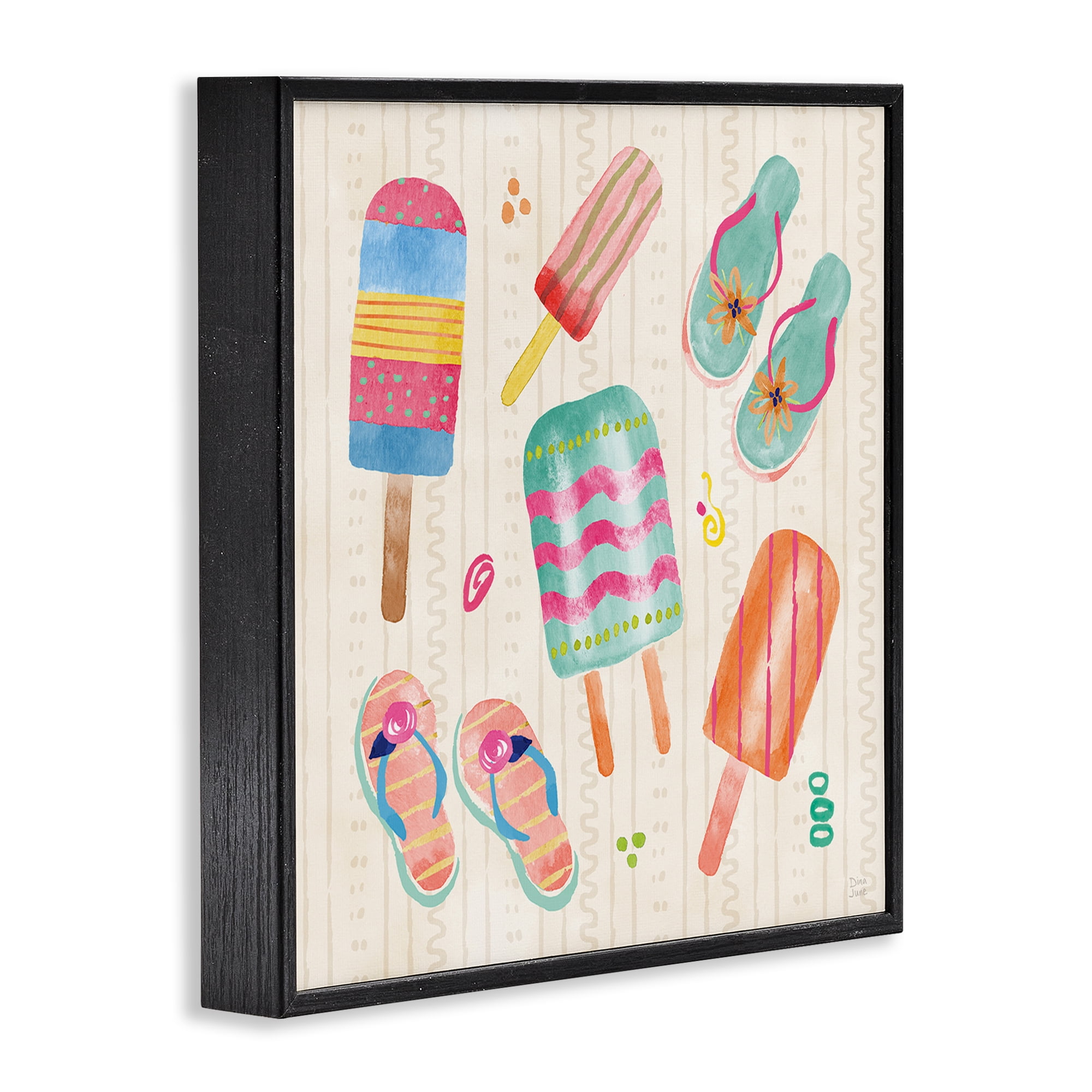 Stupell Industries Summer Popsicles & Sandals Black Framed Giclee Art, design by Dina June