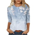 thumbnail image 1 of Hauts à Manches 3/4 pour Femmes Mode T-Shirt Imprimé Mi-Longueur Blouse à Manches 3/4 Col Rond Hauts Décontractés T-Shirts en Coton pour Femmes T-Shirts à Manches 3/4 pour Femmes, 1 of 5