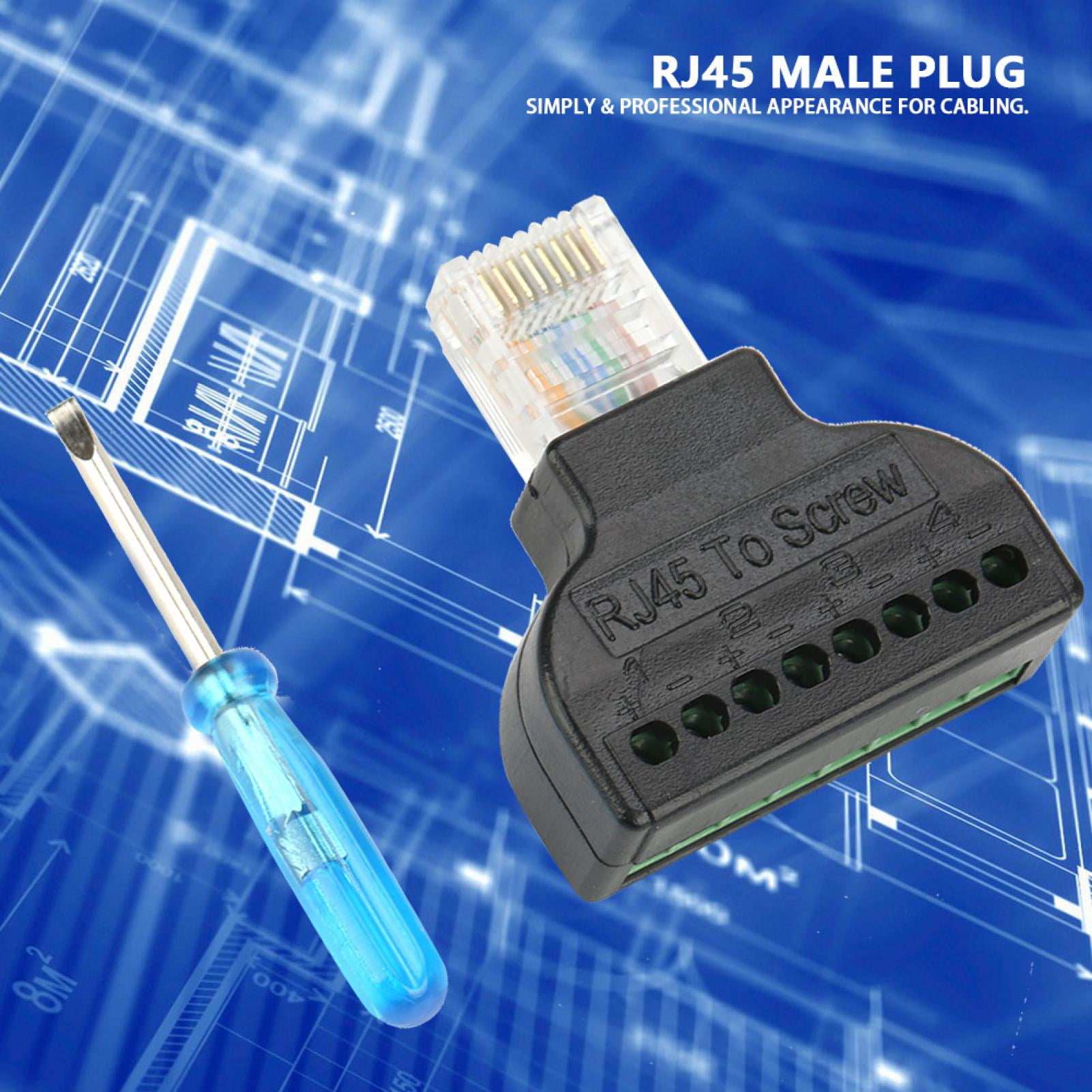 Akozon RJ45 To Screw Terminal Adaptor 2Pcs RJ45 Male Plug To 8 Pin AV