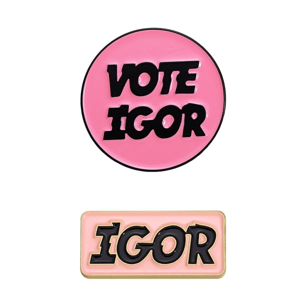 Juego de broches esmaltados en rosa retro «Vote Igor» para amantes de la música