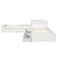 Pine Wood LShaped Twin Platform Bed with Storage Drawers and Trundle