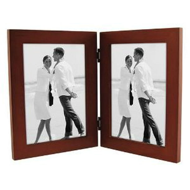 5x7 Double Vertical. Picture Frame LINEAR Dark Walnut Wood
