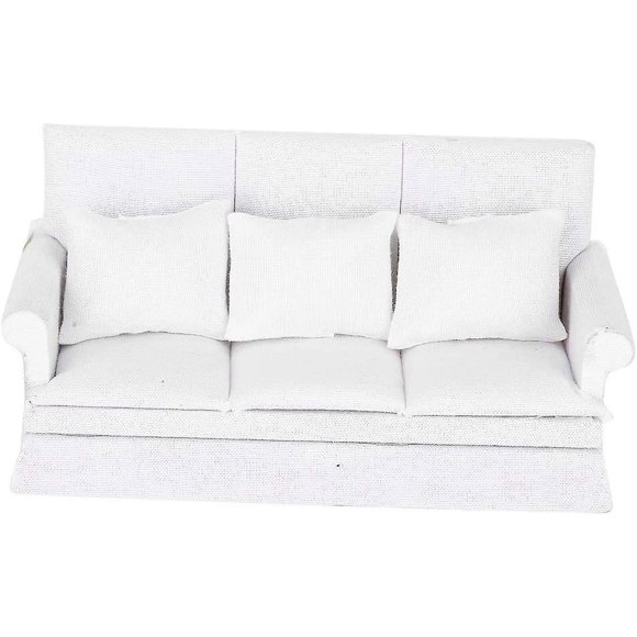 1:12 Maison De Poupée Meubles De Salon Mini Canapé avec 3 pcs Oreiller Meubles De Salon En Bois Maison De Poupée Décoration Accessoires Cadeau pour Ga