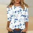 thumbnail image 2 of 3/4 Sleeve Cotton T Shirts for Women Crew Neck Tunic Shirts Floral Graphic Tees Cute Casual Pullovers Womens Fall Shirts for Leggings, 2 of 5
