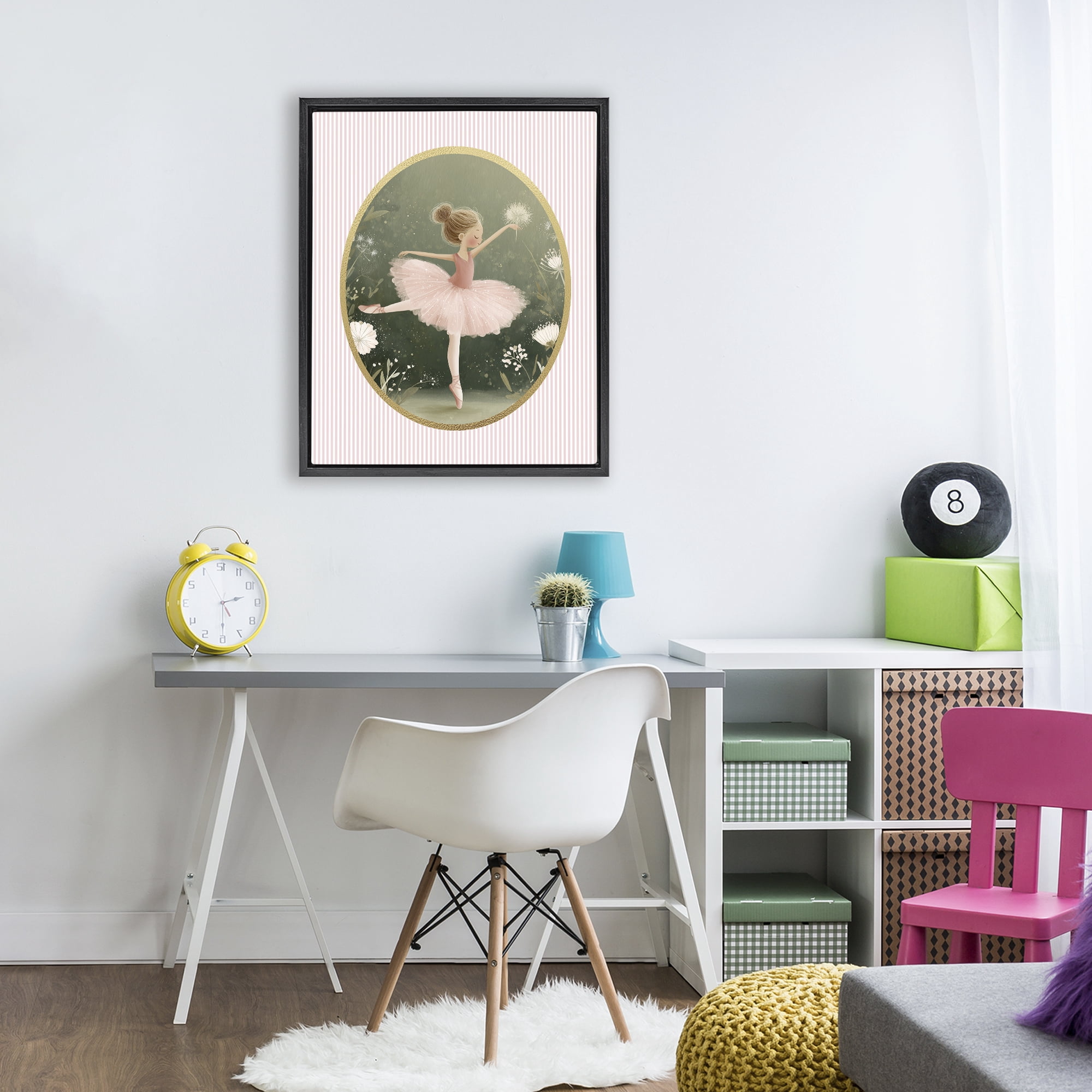 Stupell Industries Green & Pink Ballerina Black Framed Floater Canvas Wall Art, design by Christine Simpson Art