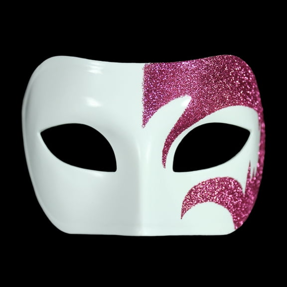 SeasonsTrading Mystic Pink Glitter & White Venetian Masquerade Mask