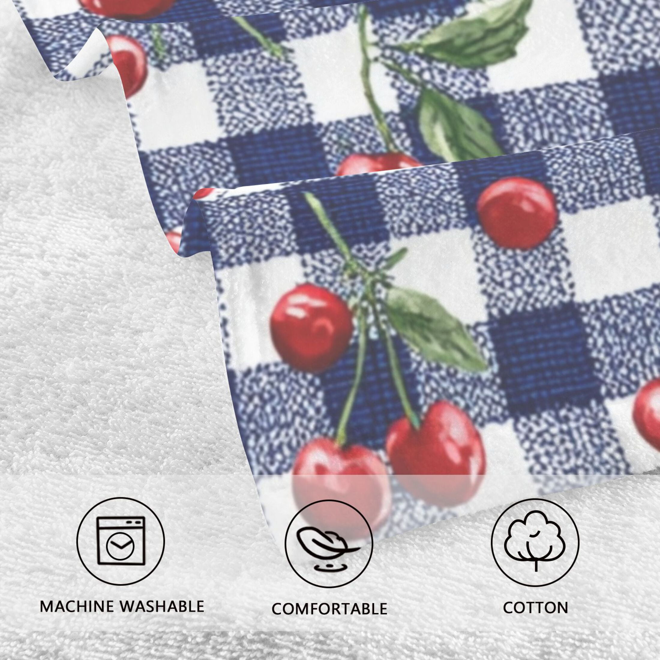 2-Pack Soft 100% Cotton & Highly Absorbent Bath Towel 2 Defferent Pattern Designs Cherry Checkered Tiny Black White Checkered Squares