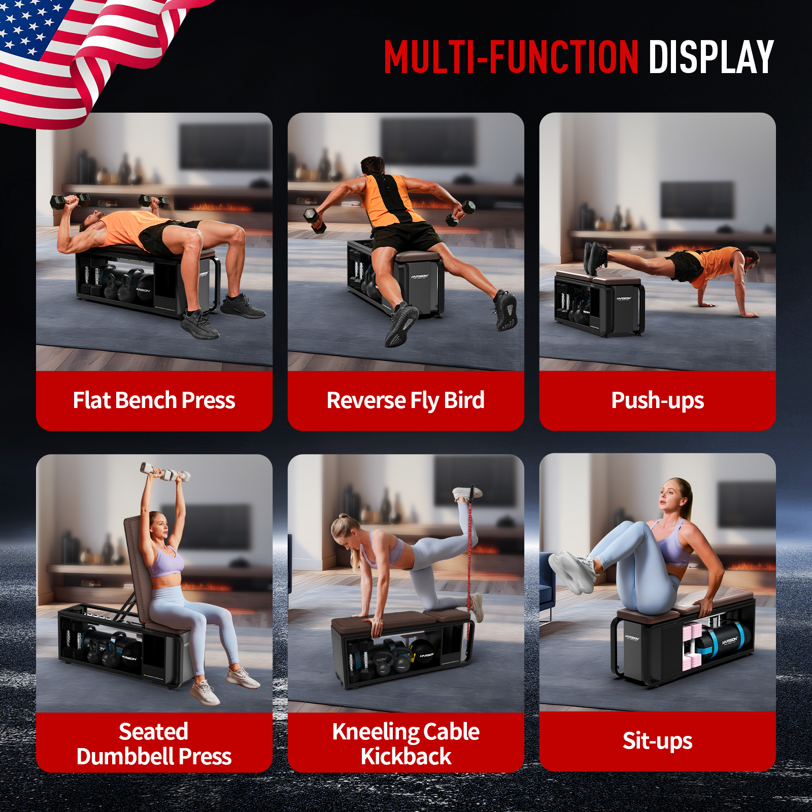 HARISON Weight Bench with High Capacity Storage,  Workout Bench for Home Gym, Adjustable Incline Bench with 1000 lbs Capacity (Dumbbells Not Included)