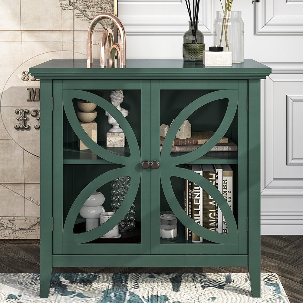 Private Jungle Accent Storage Cabinet Wooden Cabinet with Decorative transparent Door,Modern Sideboard for Entryway, Living Room,32 Inch,Navy Green Private Jungle Accent Storage Cabinet Wooden Cabinet with Decorative transparent Door,Modern Sideboard for Entryway, Living Room,32 Inch,Navy Green