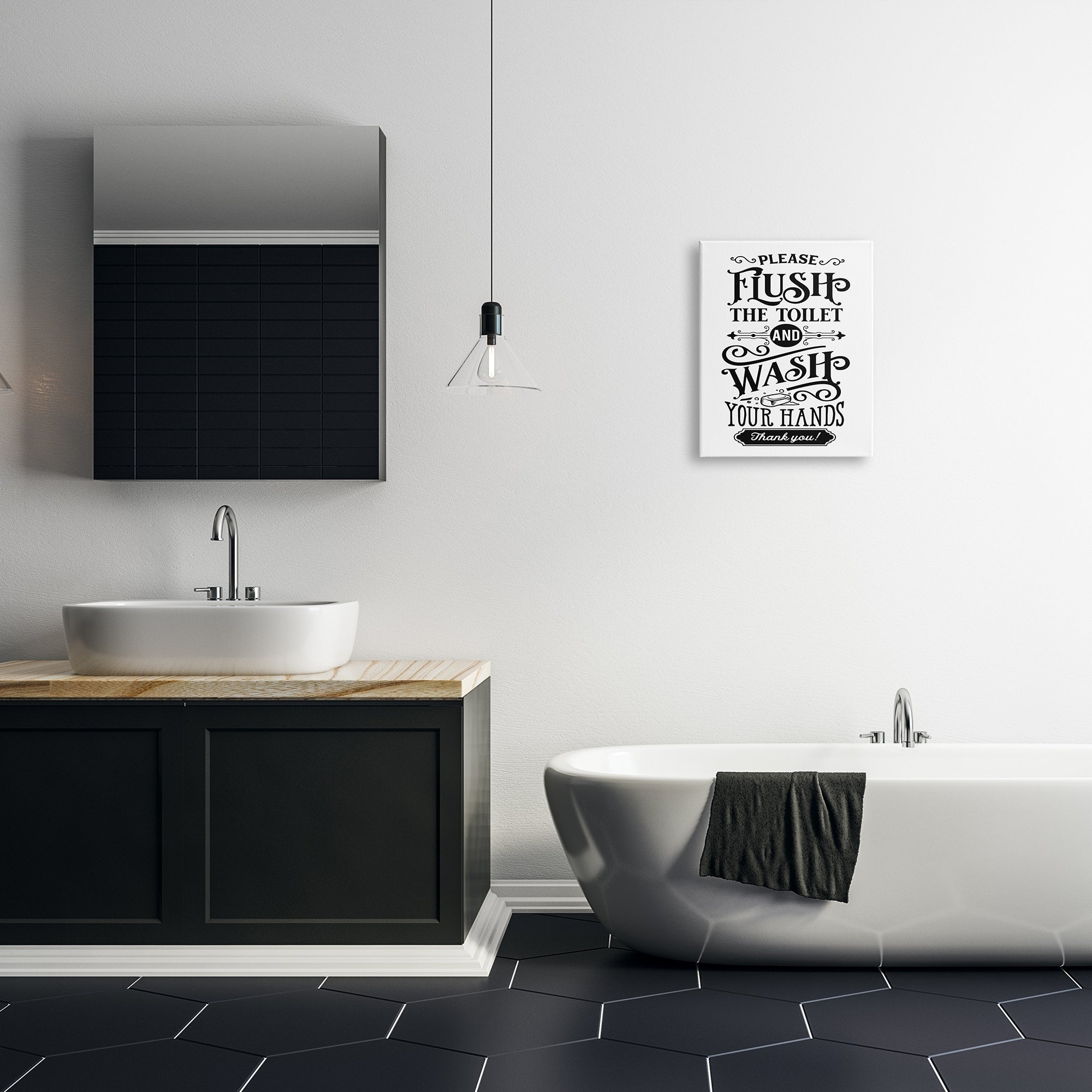 Stupell Industries Flush & Wash Hands Vintage Style Text Typography Graphic Art Gallery Wrapped Canvas Print Wall Art, Design by Lettered and Lined