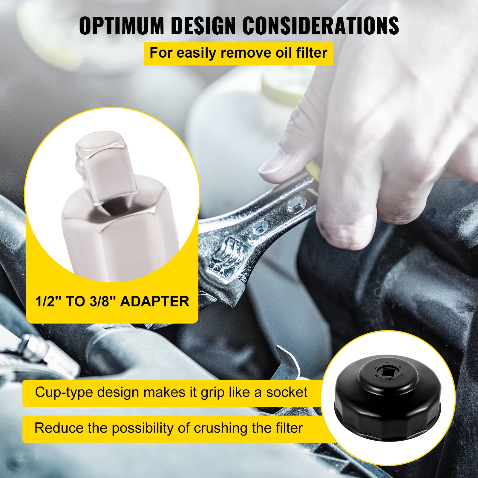 VEVOR Oil Filter Socket Set 14 Pcs Oil Filter Wrench Set, Sturdy Steel Oil Filter Socket 3/8" Oil Filter Socket, Low Profile Oil Filter Socket Set For Easy Access, Oil Filter Wrench Cap Set w/ Case