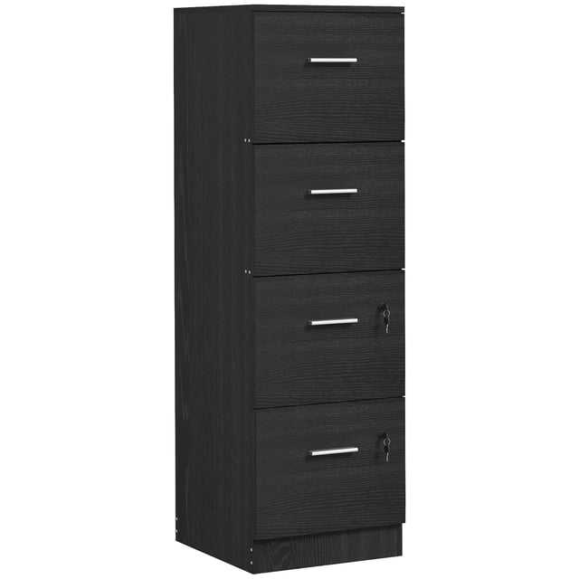 Black 4-Drawer Vertical File Cabinet with Lock - A4/Letter Size, Adjustable Hanging Bars, Office Storage Cabinet, 51.5" Height