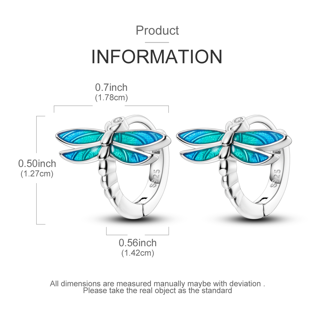 MULA European 925 Sterling Silver Dragonfly Hoop Earrings, Blue Enamel Women's Jewelry Birthday Gift for Her
