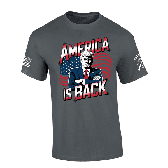 Patriot Pride Trump Arms Crossed With American Flag America Is Back Short-Sleeve T-Shirt-Charcoal-medium