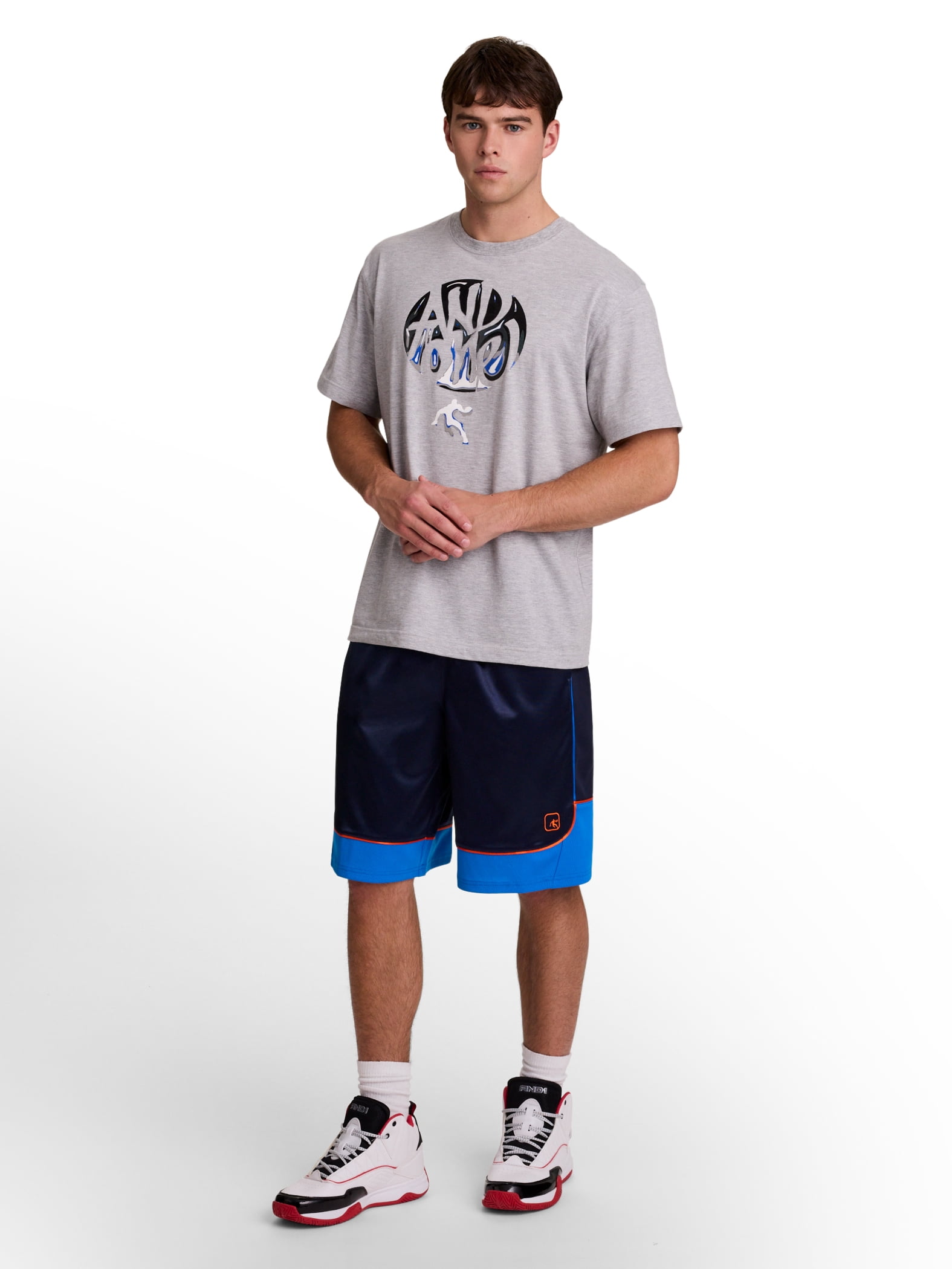AND1 Men's and Big Men's All Court Colorblock Short, 11" inseam, up to Size 5XL