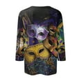 thumbnail image 5 of JGNGSHN 3/4 Sleeve Tops forWomen Mardi Gras Tee Shirts Crew Neck Loose Fashion Blouses Mask Clothes Carnival Party Parade Top, 5 of 5