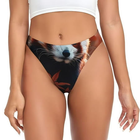 Rateoe Red Panda Autumn Branches Pattern Seamless Women Underwear Thongs No Show Ladies Thong No Line Breathable Comfortable Panties Undies for Women-Medium