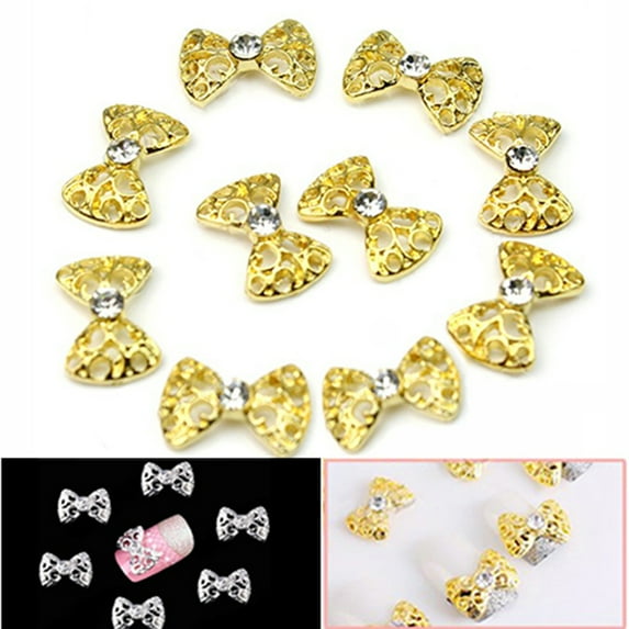 opvise 10Pcs Nail Art Stickers 3D Bowknot Pattern Alloy Rhinestone Nail Sticker for Dating