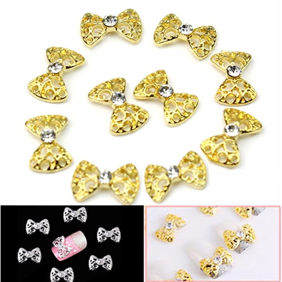 opvise 10Pcs Nail Art Stickers 3D Bowknot Pattern Alloy Rhinestone Nail Sticker for Dating