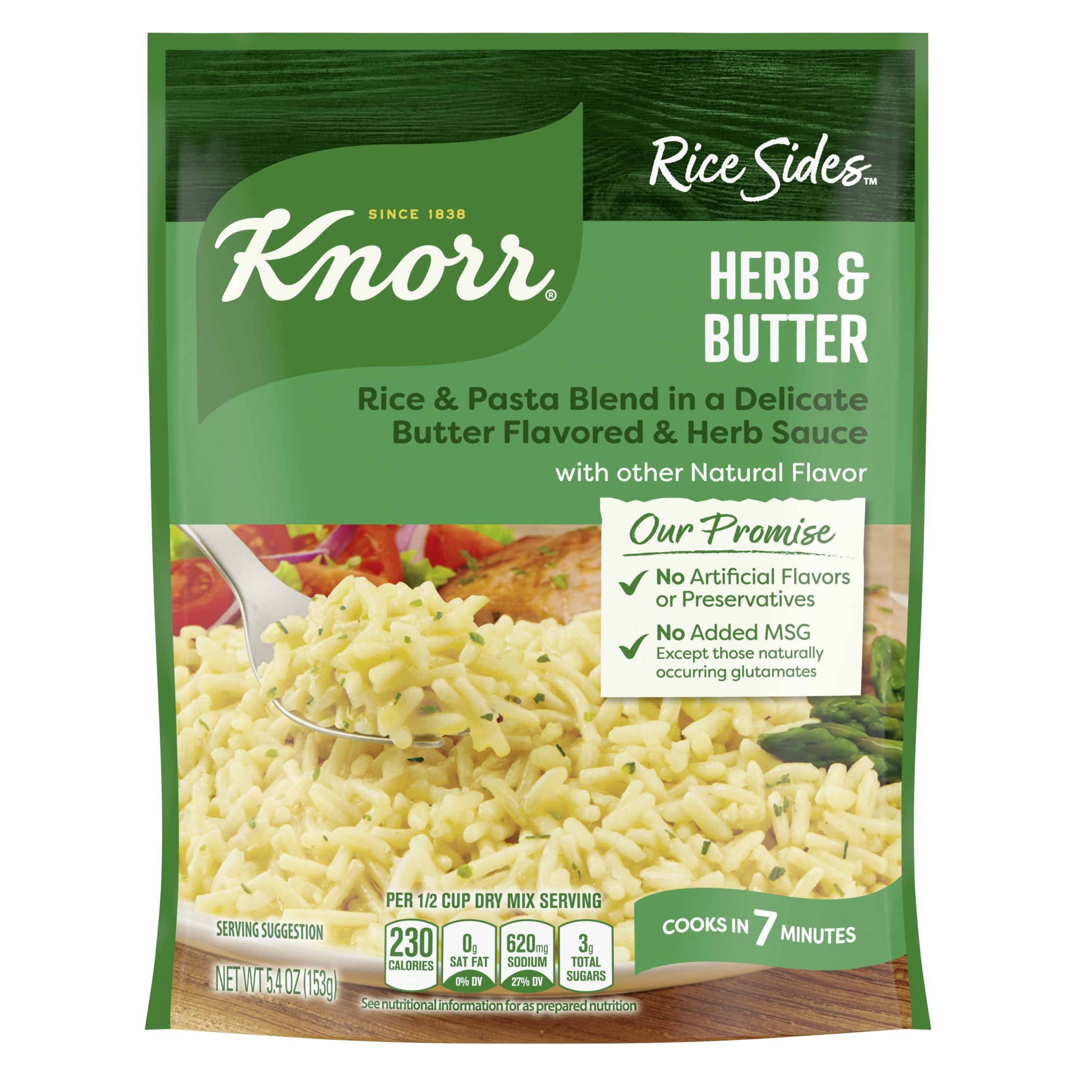 Knorr Rice Sides Herb & Butter Rice and Pasta Blend, Cooks in 7 Minutes, No Artificial Flavors, No Preservatives, No Added MSG 5.4 oz