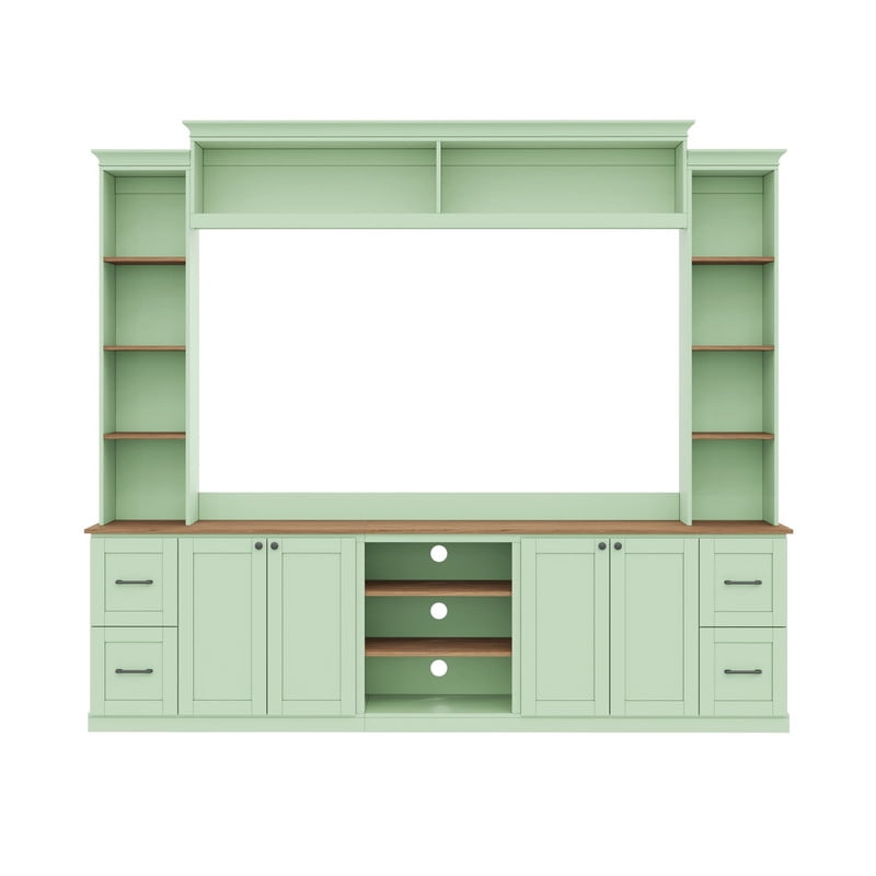 Farmhouse 4-in-1 Entertainment Center Wall Unit for TVs up to 70" with Bookshelf, TV Stand with Drawers and Adjustable Shelves for Living Room